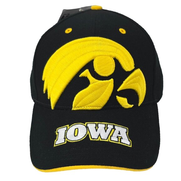 Iowa Hawkeyes Hat Cap Black Gold Big Hawk Logo NCAA Adjustable Embroidered NEW - Picture 1 of 6